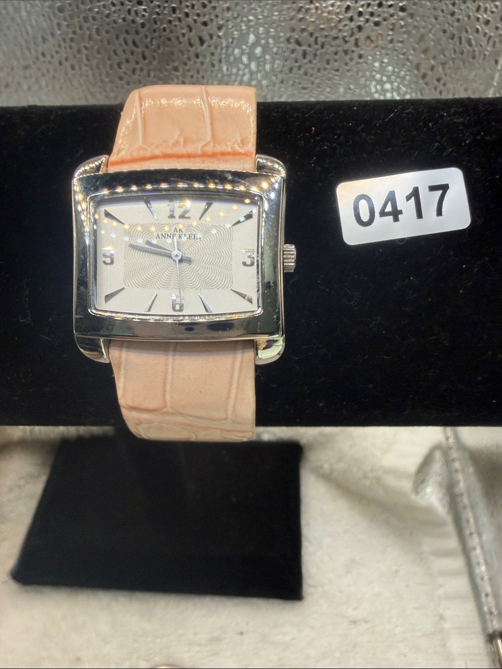 Anne Klein Blush Pink Leather Strap Silver-Tone Square Dial Watch